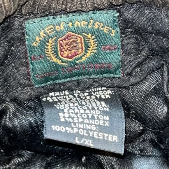 Lake Of The Isles L/XL Black Herringbone CAP Wool HAT Ear Flaps lined Cotton Men - Picture 4 of 9